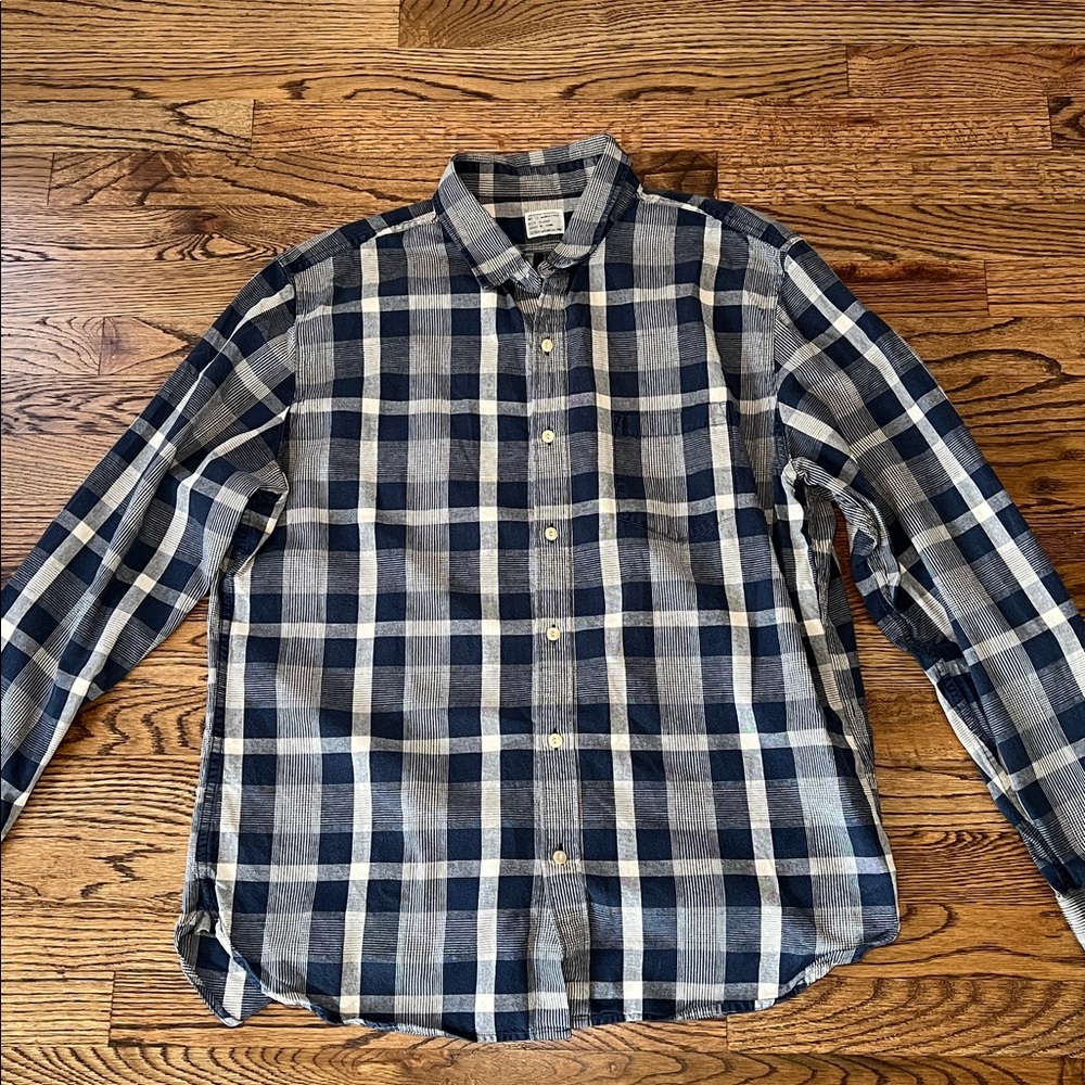 J. Crew Navy and White Checkered Shirt Men’s XL